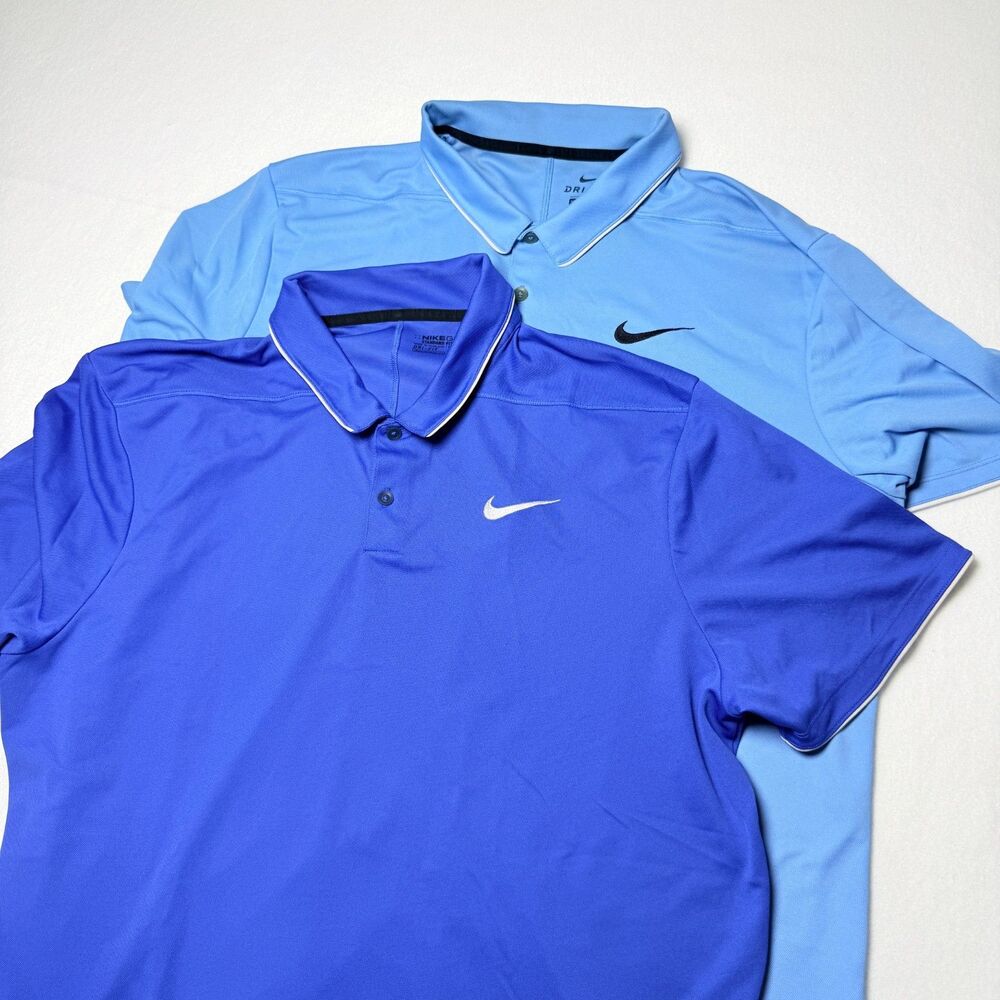 Nike Golf Dri-Fit Polo Shirts Lot of 2 Mens XL Blue Contrast Trim Short Sleeve
